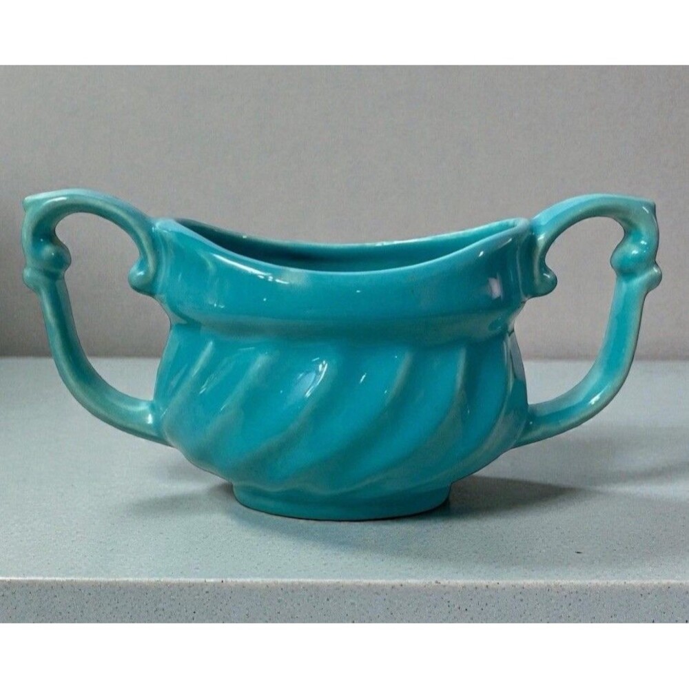 VTG Metlox Poppytrail Yorkshire Turquoise Sugar Bowl Ribbed 518 USA 1940s MCM